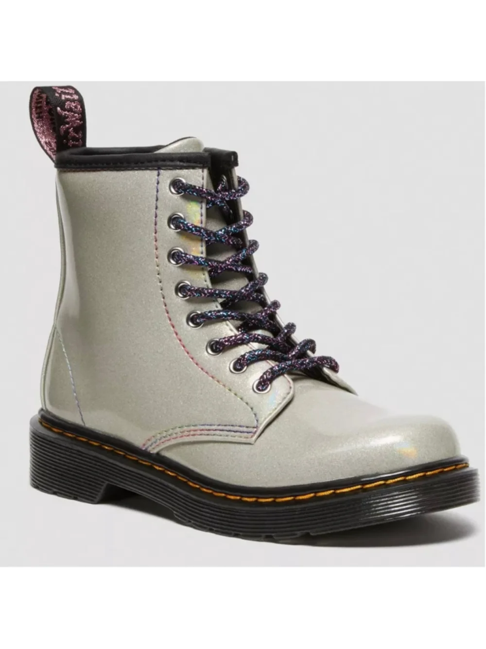 Dr. Martens Kids 1460 Glitter Boots in Lightshow Silver Irridescent Rainbow